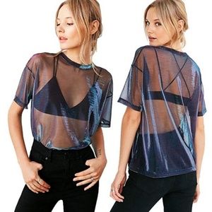 NWOT Iridescent Mesh Tee